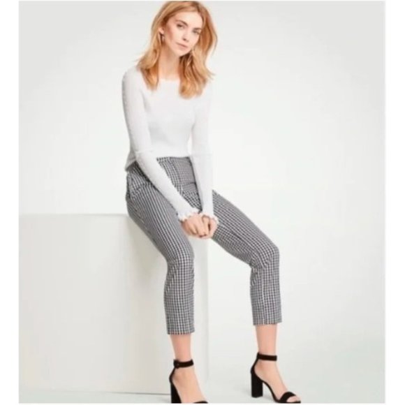 Ann Taylor Ruffle Edge Pocket Black Gingham Curvy Fit Pants - Picture 1 of 7